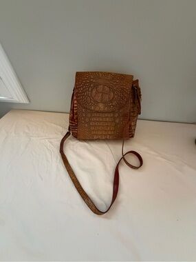 Brahmin Brown Croc-Embossed Leather Crossbody Shoulder Bag